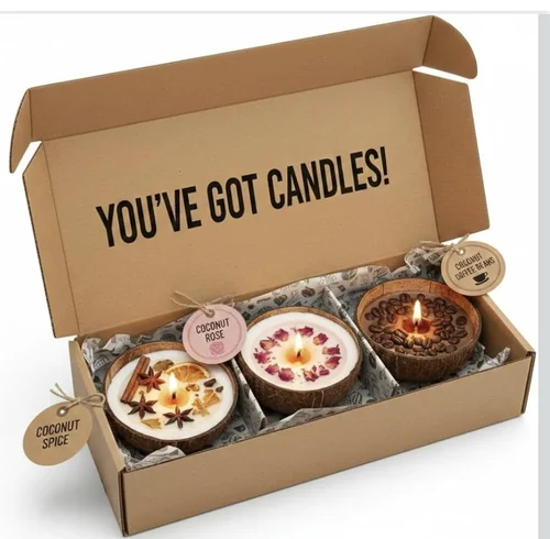3 Pcs Coconut Shell Candle Set